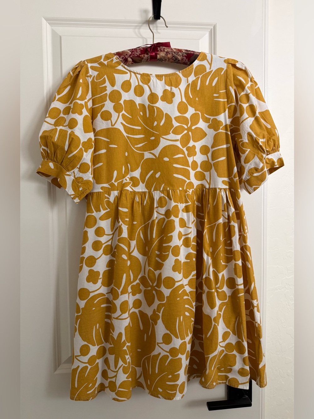 Woman Casual mini dress baby doll back tie neck tropical print